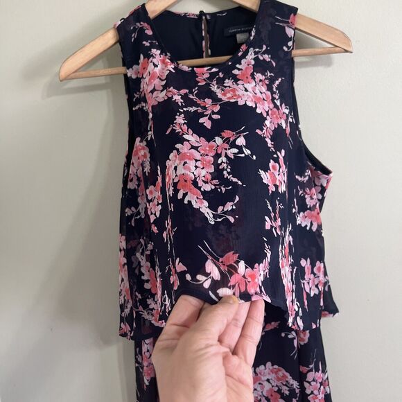 Tommy Hilfiger Black And Pink Crescent Floral Chiffon Sleeveless Dress-size 6 - Picture 7 of 8